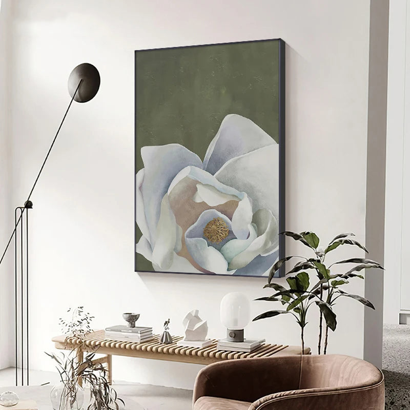 Skandinavische große florale Wandkunst feine Kunstdrucke auf Leinwand weiße Blütenblumen Poster moderne botanische Bilder für Foyer Wohnzimmer | Brehn