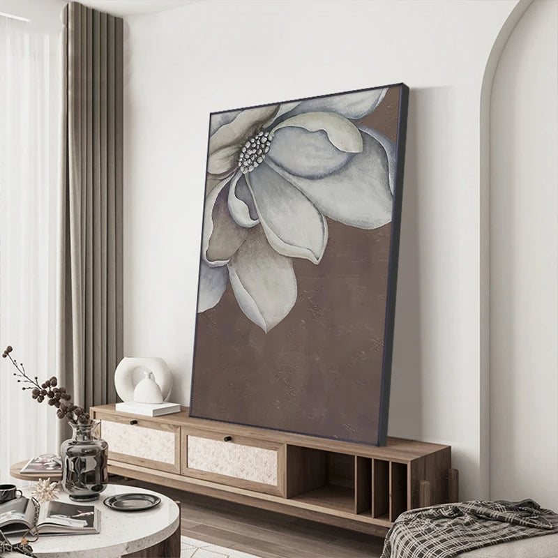 Skandinavische große florale Wandkunst feine Kunstdrucke auf Leinwand weiße Blütenblumen Poster moderne botanische Bilder für Foyer Wohnzimmer | Brehn