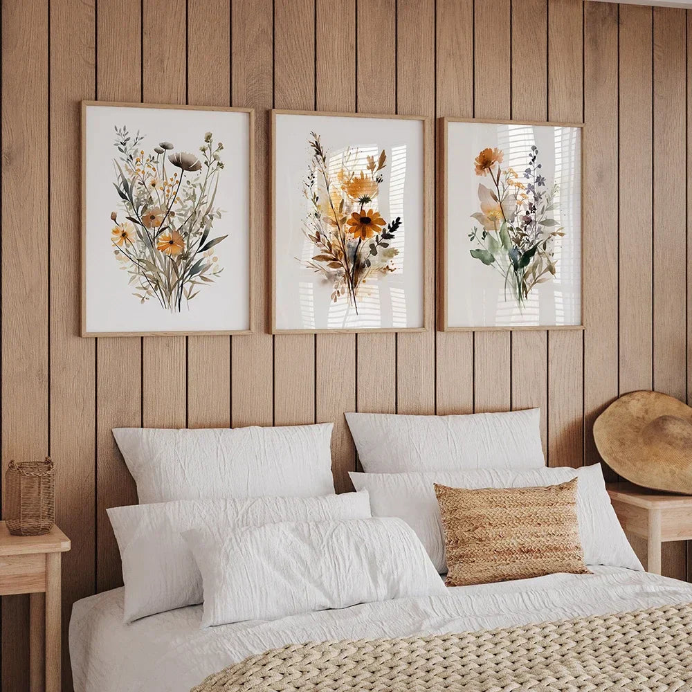 Skandinavische florale Wiesenblumen Wandkunst Fine Art Leinwanddrucke moderne minimalistische Botanik Bilder für Wohnzimmer Home Decor