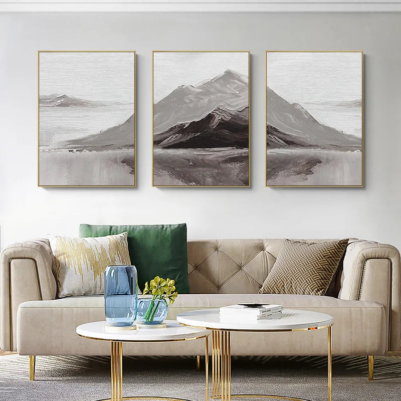 Abstrakte graue Berglandschaft Wandkunst Fine Art Leinwanddrucke Bilder für moderne Wohnung Wohnzimmer Esszimmer Kunstdekoration | Brehn