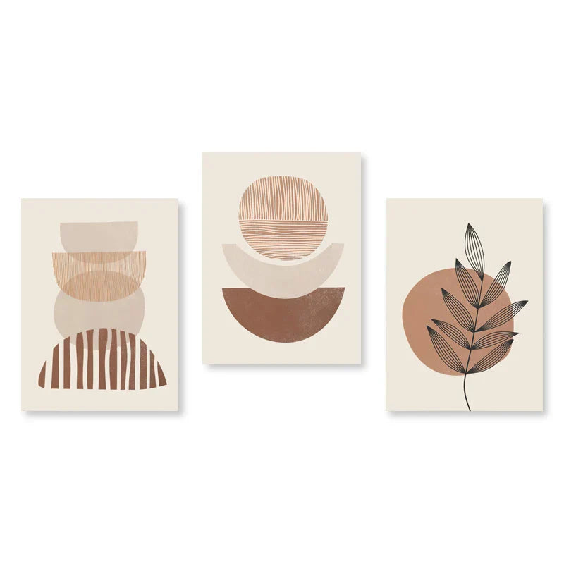 Set aus 3 Stück Modern Abstrakt Bohemian Minimalistisch Geometrisch Wandkunst Fein Kunst Leinwand Drucke Poster Bilder Für Wohnzimmer Dekor | Brehn