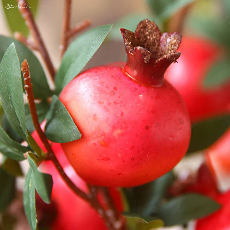 6-Köpfiger Künstlicher Granatapfel Fruchtzweig mit Blättern | Brehn