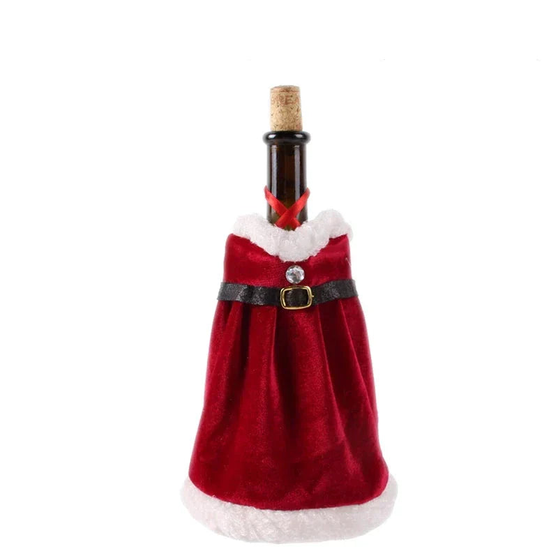 Weihnachtliche Flaschenhülle mit Fellkragen – Festliche Hülle für Weinflaschen, Wichtel-Deko für Weihnachten, Perfekt als Geschenkverpackung | Brehn