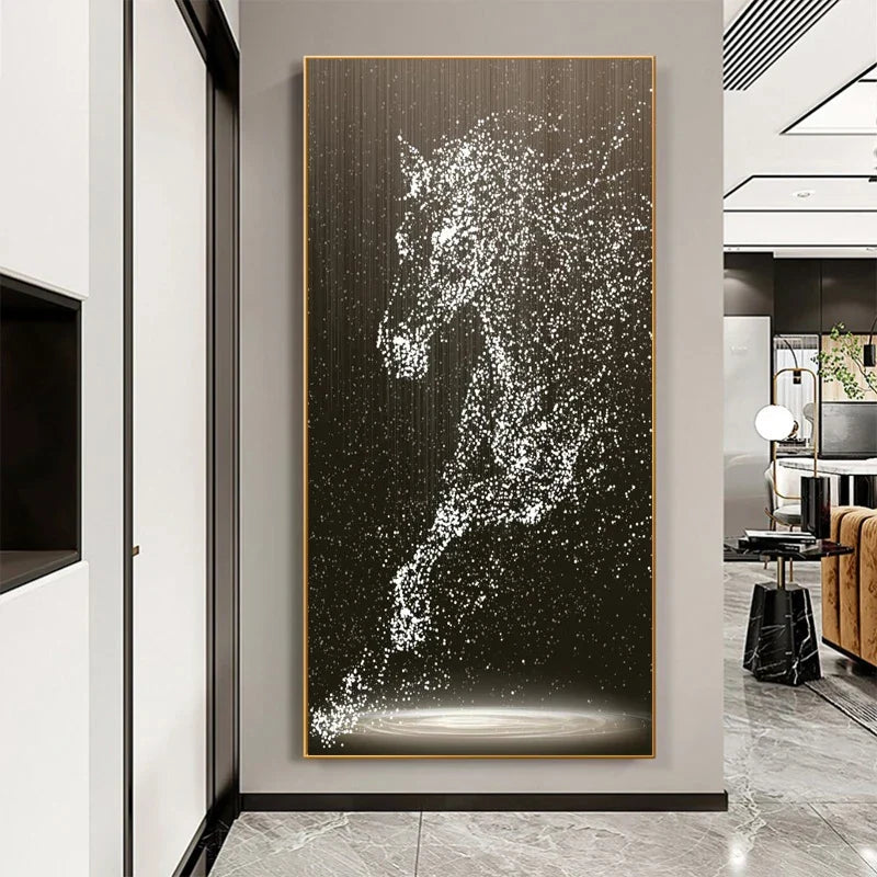 Minimalistische abstrakte Lichtspritzer Pferd Wandkunst Feine Kunstdrucke Reiterbilder für modernes Wohnzimmer Eingangsbereich Foyer Kunstdekoration | Brehn