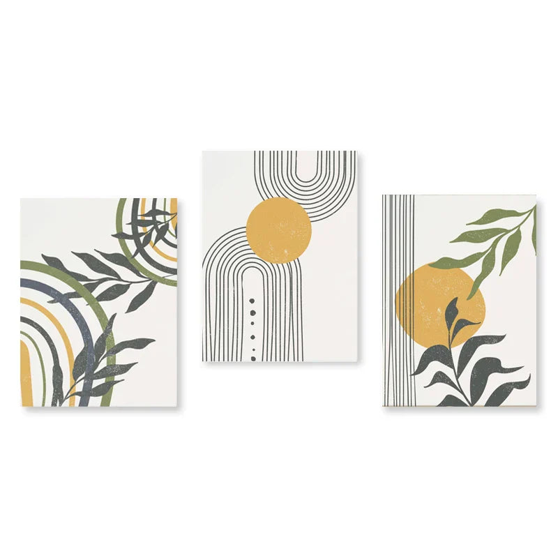 Set aus 3 Stück Modern Abstrakt Bohemian Minimalistisch Geometrisch Wandkunst Fein Kunst Leinwand Drucke Poster Bilder Für Wohnzimmer Dekor | Brehn