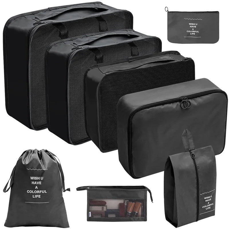 Brehn | PackWunder Reise-Organizer Set 7/8/9/10-teilig | Faltbare Koffer-Organizer | Für Kleidung, Schuhe & Accessoires
