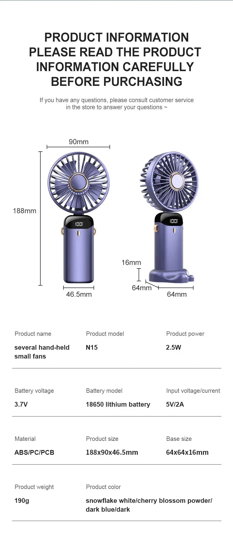 5000mAh Handheld Mini Ventilator – Kabelloser USB wiederaufladbarer tragbarer Ventilator mit digitaler Anzeige, Telefonhalter, 5-Geschwindigkeits faltbarer Nacken-Hängevantilator | Brehn