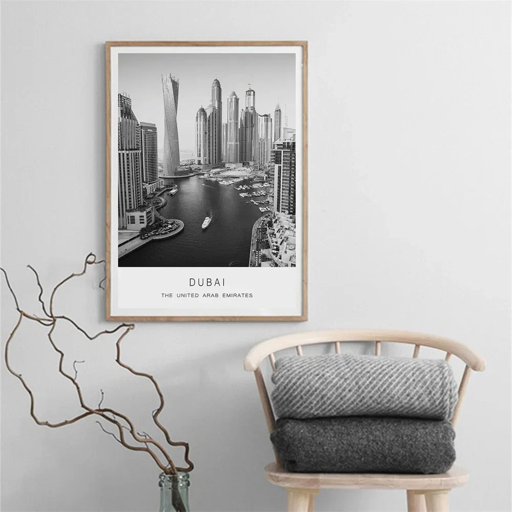 Dubai Skyline Poster Internationale Reisen Wandkunst Fein Kunst Leinwanddrucke Schwarz Weiß Bilder Für Wohnzimmer Esszimmer Heim Büro Kunst Dekor | Brehn