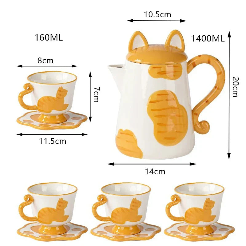 Brehn | Orange Cat Handgefertigtes Keramik Kaffee- & Teeset