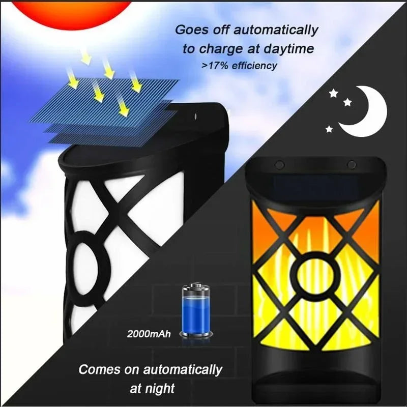 Brehn | Solar-Fackel FlammaLuce | 96 LED Flammenlicht | IP65 Wasserdicht | Garten Wandlampe mit Gitterdesign
