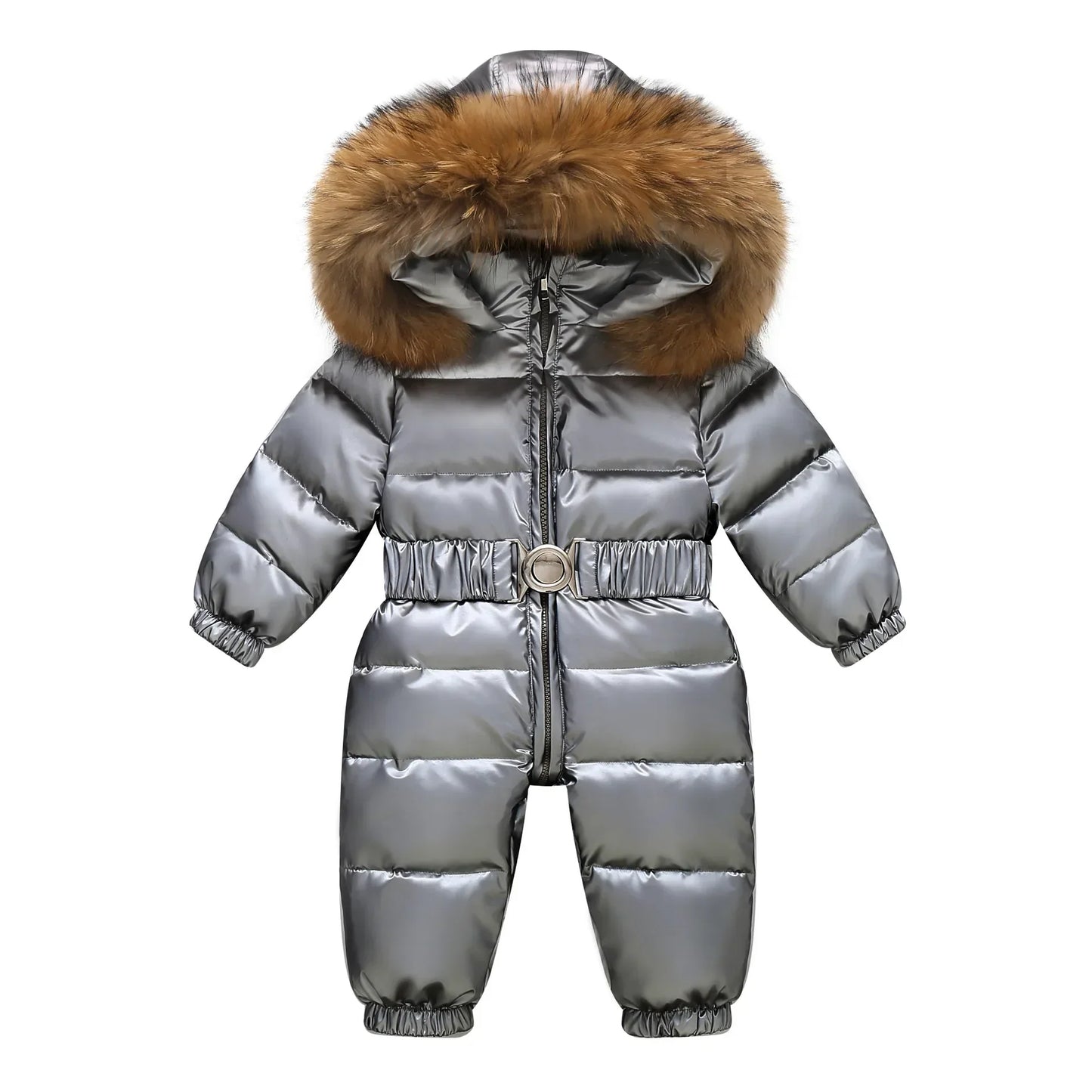 Brehn Winter-Overall Niko | Wasserdichter Schneeanzug mit Kunstfell-Kapuze und Gürtel für Kinder