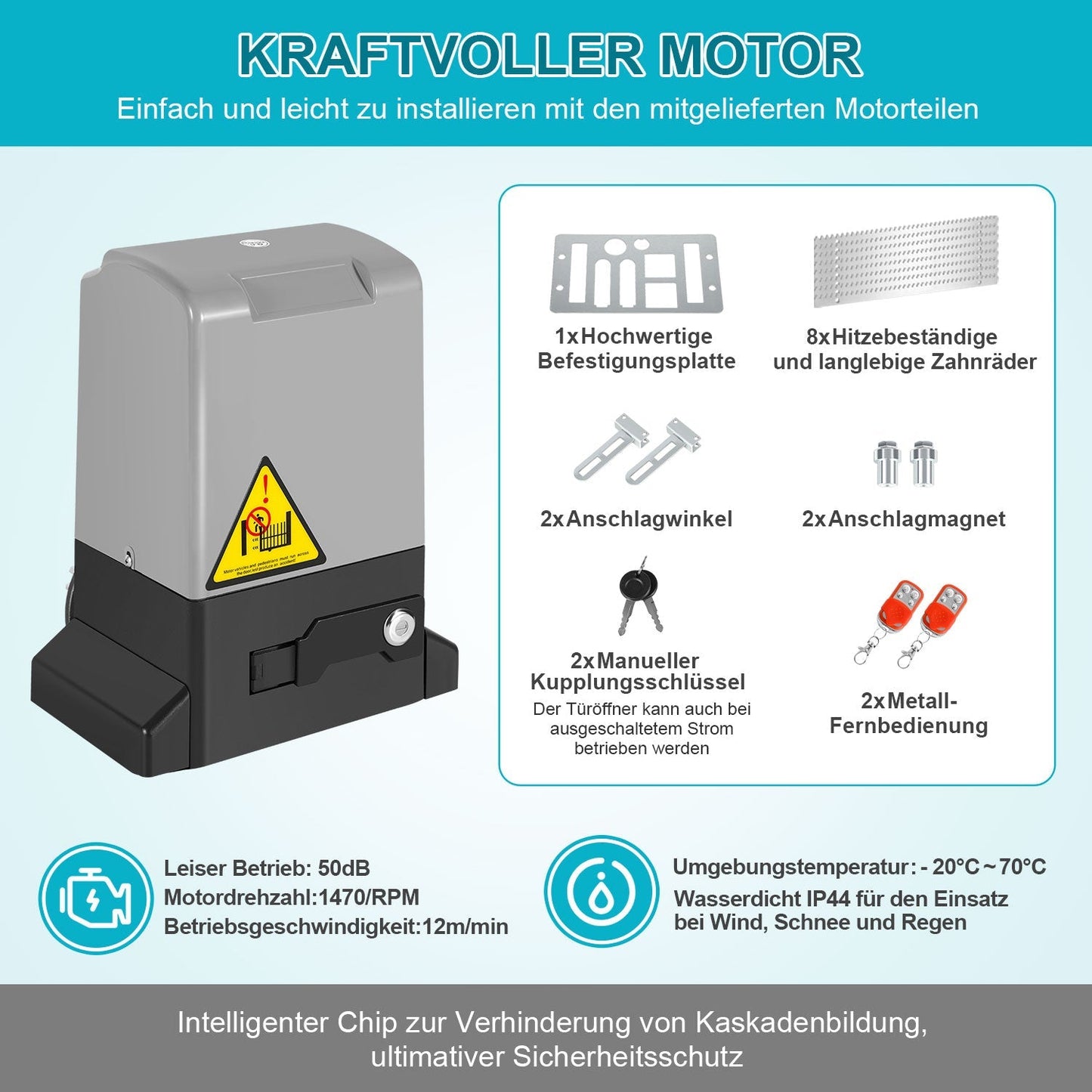 Schiebetorantrieb Garagentorantrieb mit App-Steuerung 370W/550W | Brehn