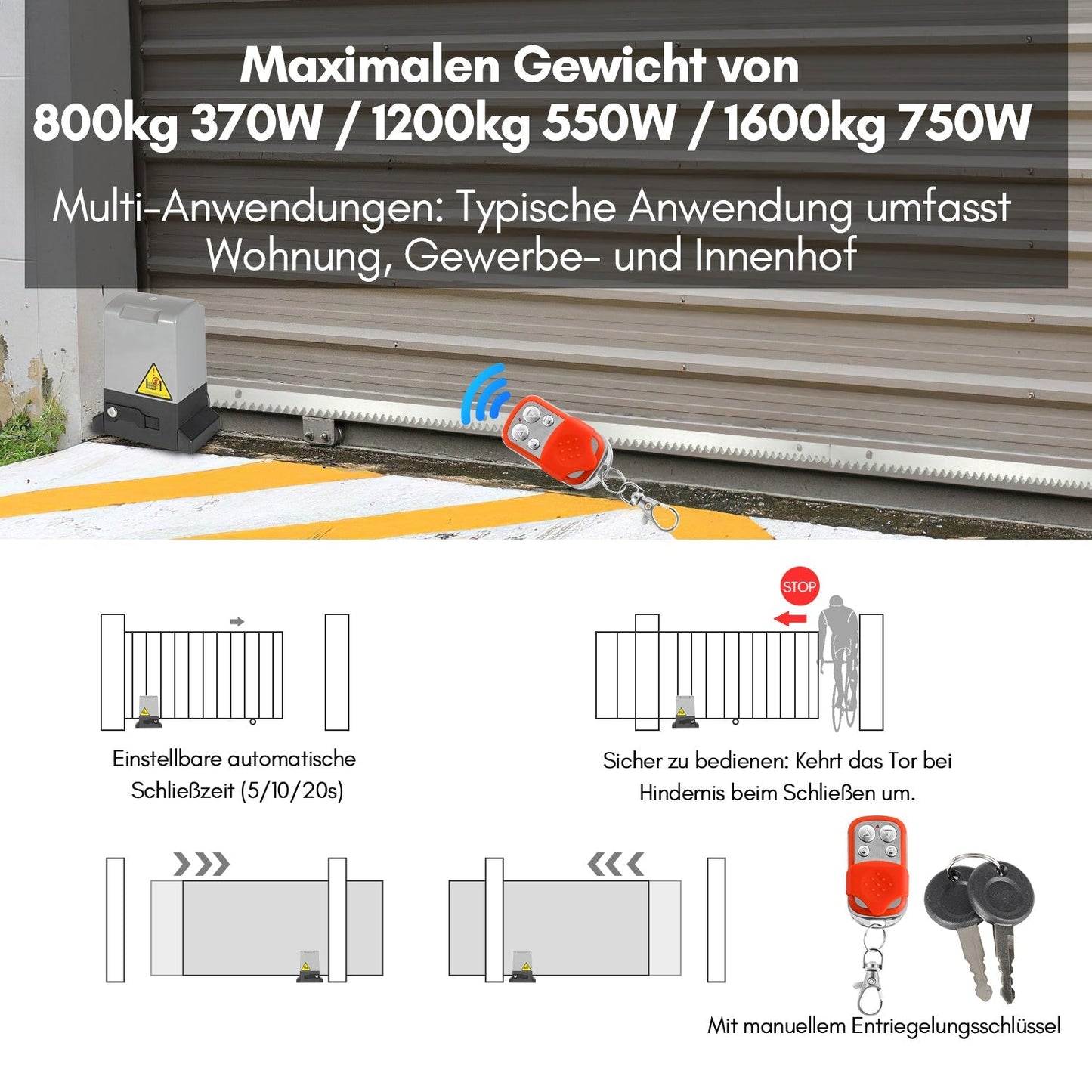 Schiebetorantrieb Garagentoröffner 370W/550W/750W | Brehn