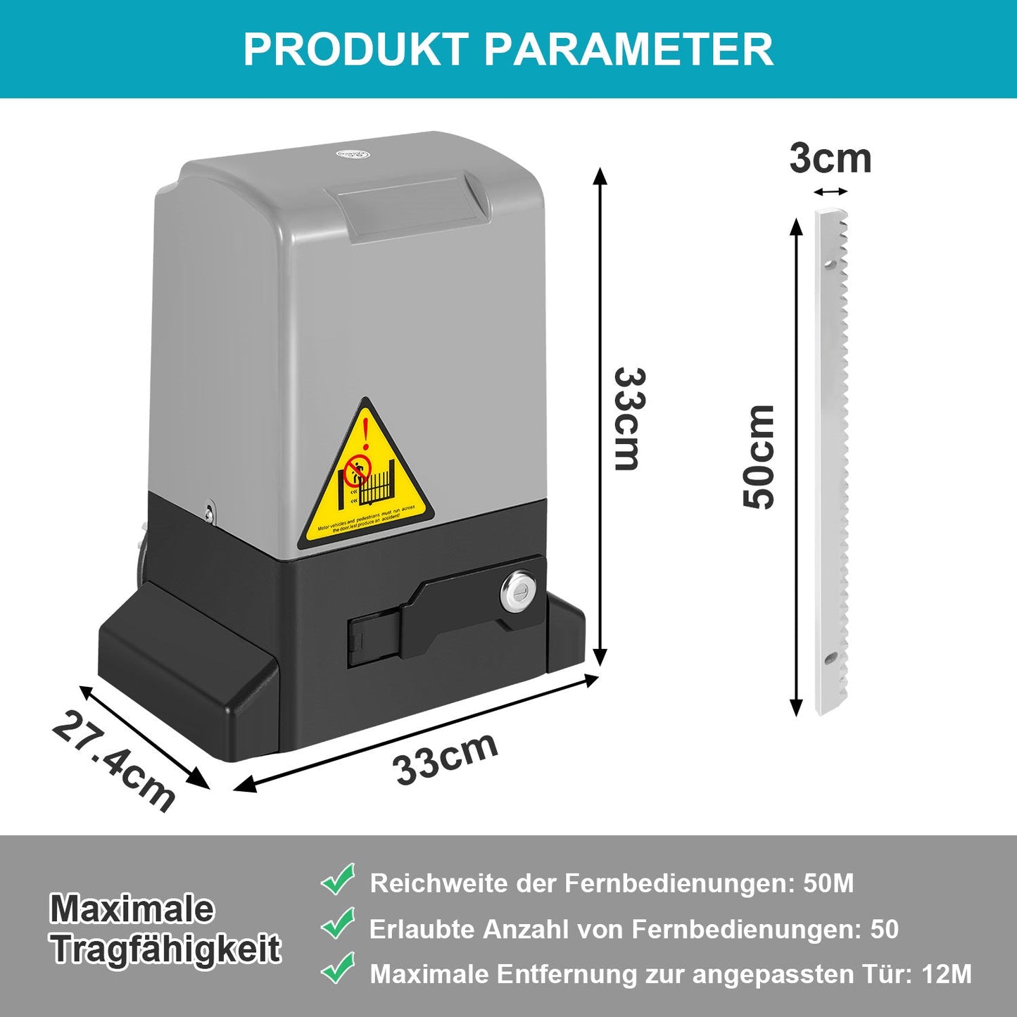 Schiebetorantrieb Garagentoröffner 370W/550W/750W | Brehn