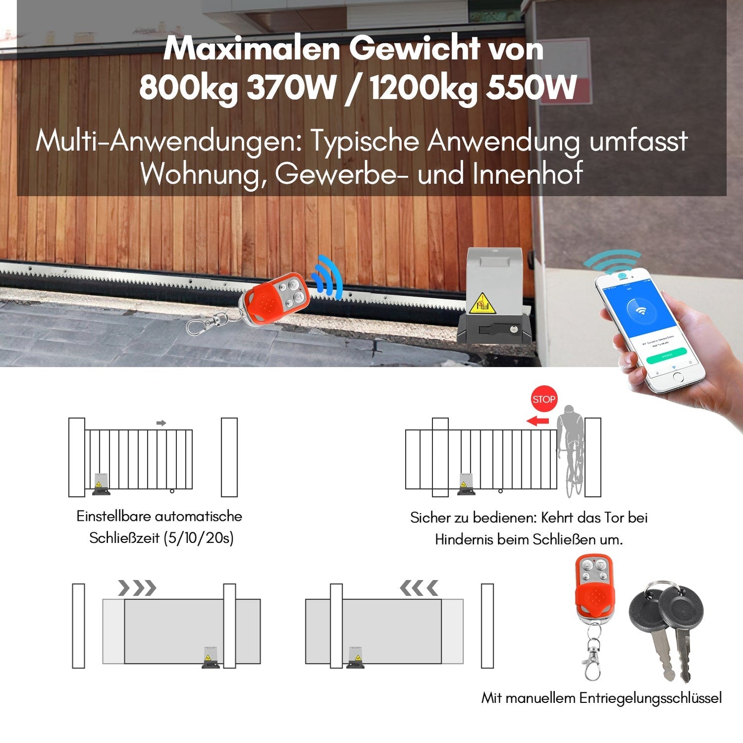 Schiebetorantrieb Garagentorantrieb mit App-Steuerung 370W/550W | Brehn