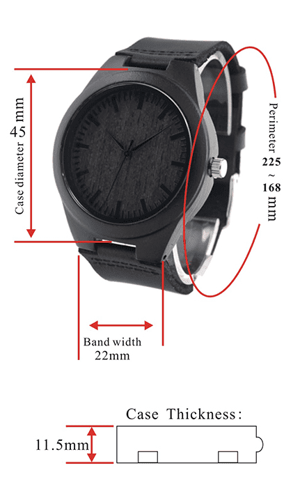 Brehn | Herren Schwarze Holz Uhr Mit Echtem Leder - Quarz, Natürliches Ebenholz