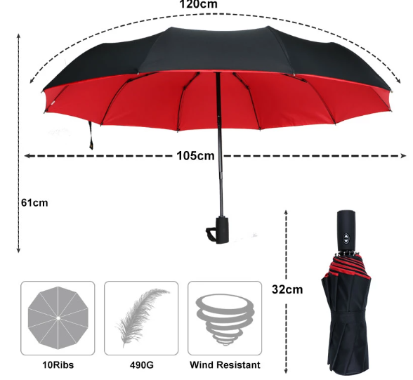 StormShield Automatik-Regenschirm – Windfester Regenschirm mit umgekehrtem Schließmechanismus