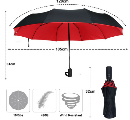 StormShield Automatik-Regenschirm – Windfester Regenschirm mit umgekehrtem Schließmechanismus
