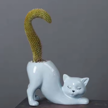 Niedlicher Katzen-Blumentopf - Glasiertes Porzellan-Sukkulenten-Planter | Brehn