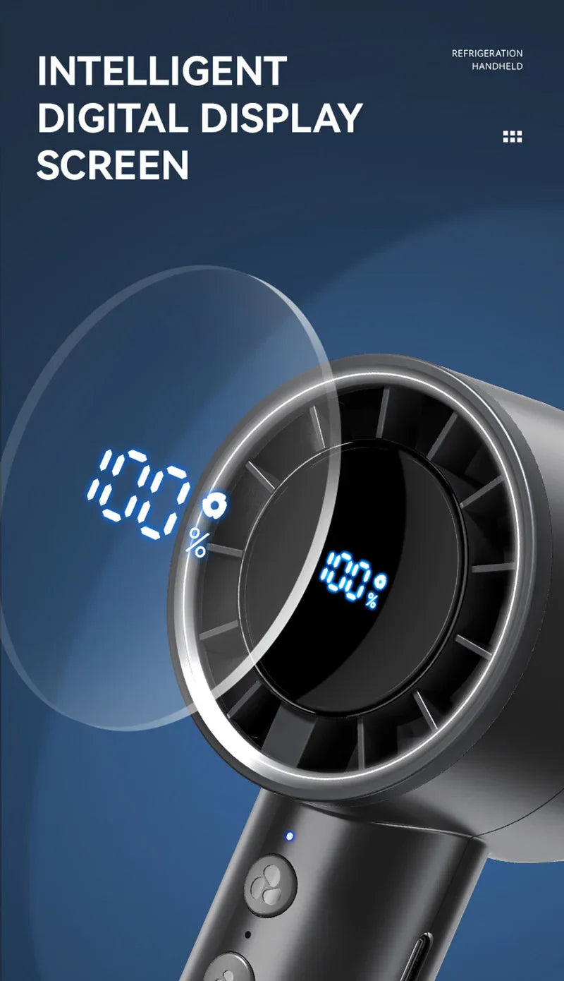 Stiller Hochgeschwindigkeits-USB-Handventilator – Tragbarer kleiner Ventilator mit LED-Display, hoher Windkraft und Kühlschrankfunktion | Brehn