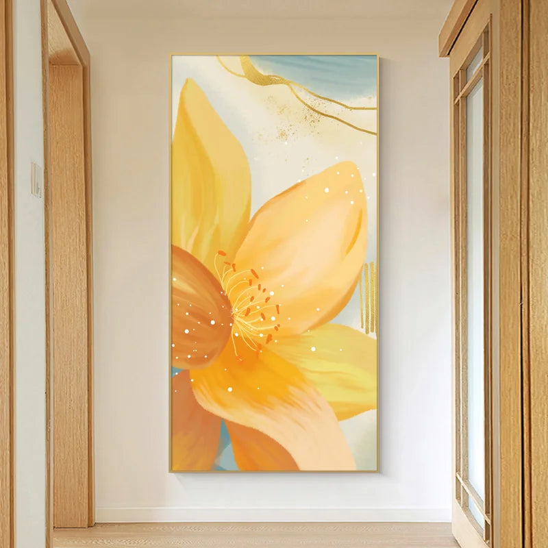 Große florale bunte abstrakte Wandkunst Fine Art Leinwanddrucke orange-gelbe Blütenposter Bilder für das Wohnzimmer Wohnkultur | Brehn