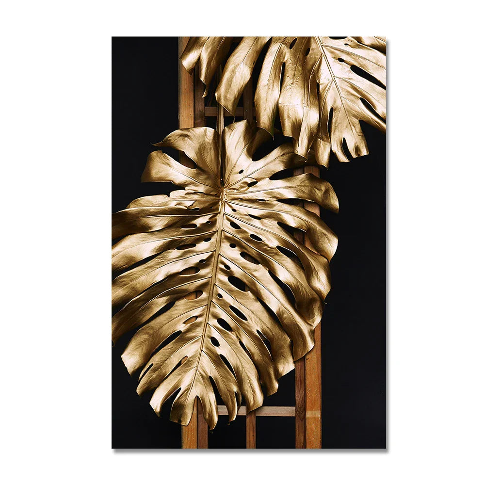 Set von 3 Teilen Goldenes Blatt Wandkunst Minimalistische Nordische Tropische Pflanzen Feine Kunst Leinwanddrucke Bilder Für Wohnzimmer Esszimmer Kunst Dekor