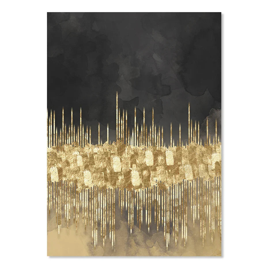 Abstrakte goldene Stadtlandschaft auf schwarzem Aquarell-Leinwanddruck Wandkunst leichte Luxusbilder für Wohnzimmer Schlafzimmer Home Office Dekor | Brehn