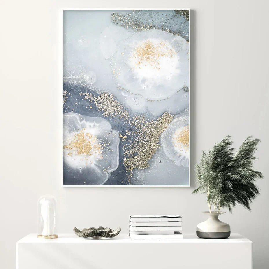 Blaue Weiße Goldene Abstrakte Florale Wandkunst Fein Kunst Leinwanddrucke Poster Bild Für Modernes Wohnzimmer Schlafzimmer Nordische Wohnkultur | Brehn