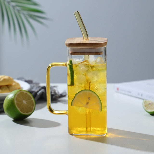 VIvolux | Stylischer quadratischer Becher mit großem Fassungsvermögen und Strohhalm