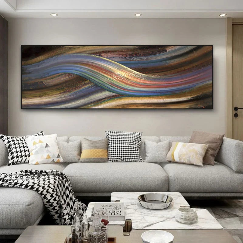 Fließende Regenbogen abstrakte Wandkunst Feine Kunst Leinwanddruck Breitformat Moderne Farben Bilder für über das Bett oder über das Wohnzimmer Sofa | Brehn