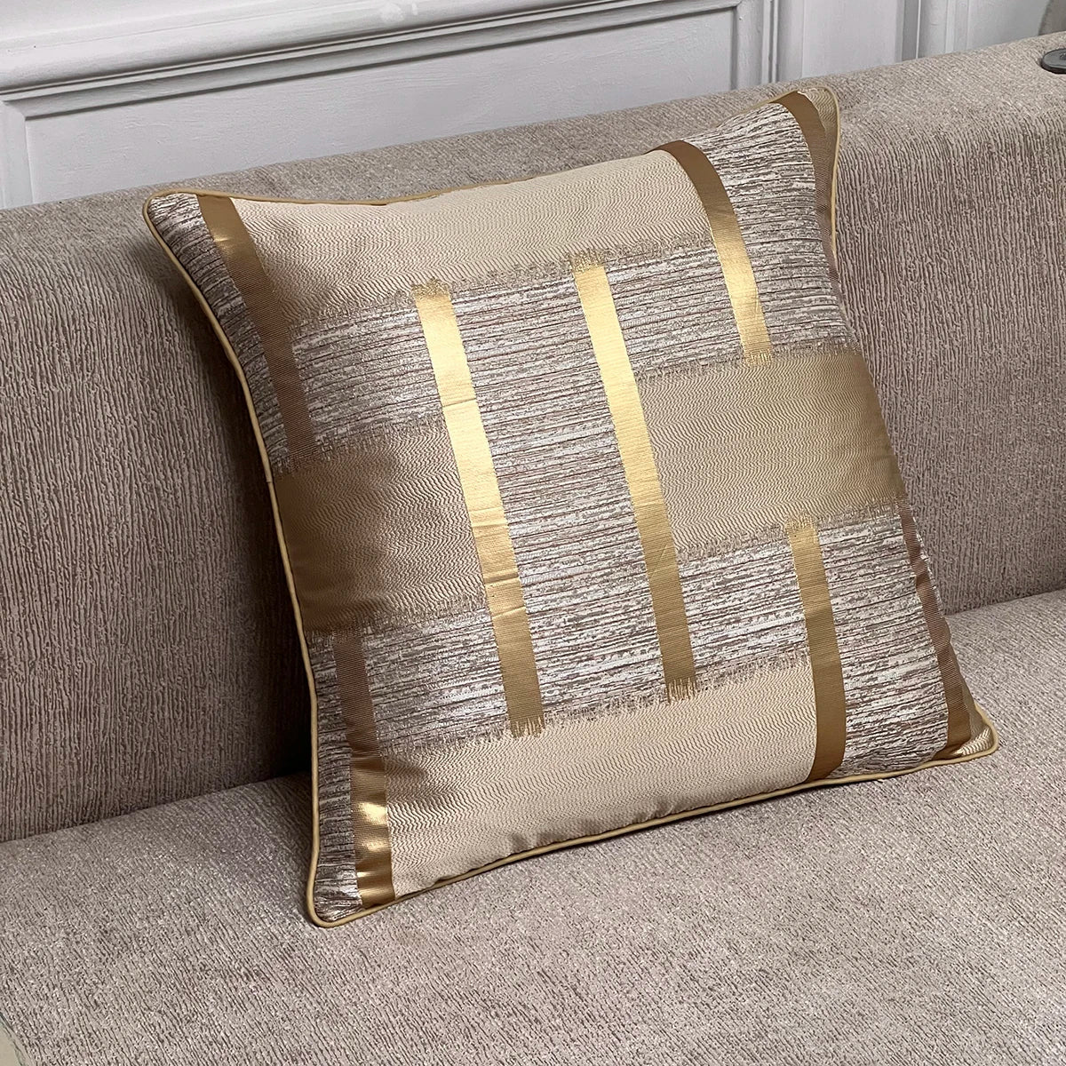 Glänzende Goldene Silber Streifen Jacquard Kissenbezüge 45x45cm Kissenbezüge Quadratischer Bezug Für Sofa Wurfkissen Licht Luxus Nordic Wohnkultur | Brehn