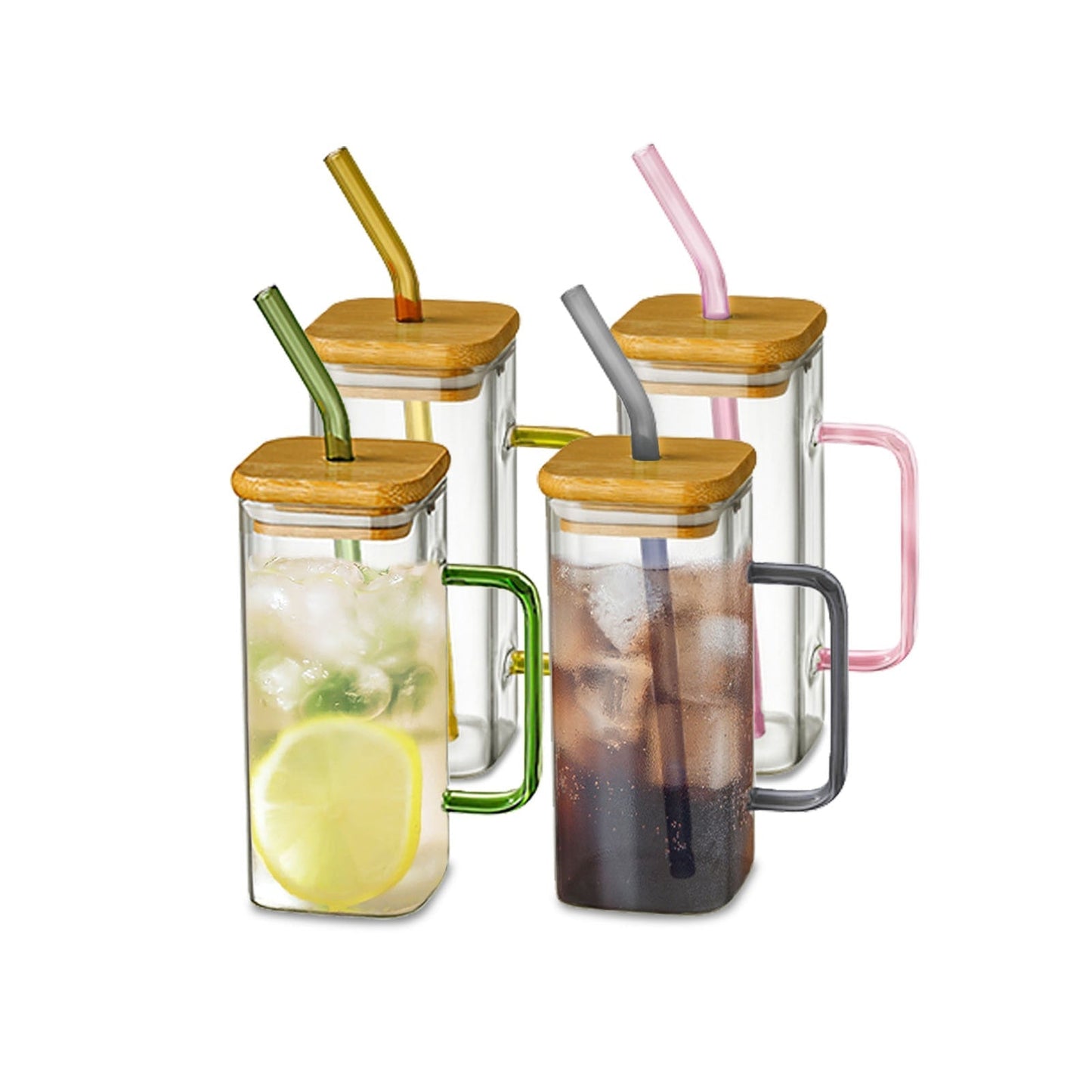 VIvolux | Stylischer quadratischer Becher mit großem Fassungsvermögen und Strohhalm