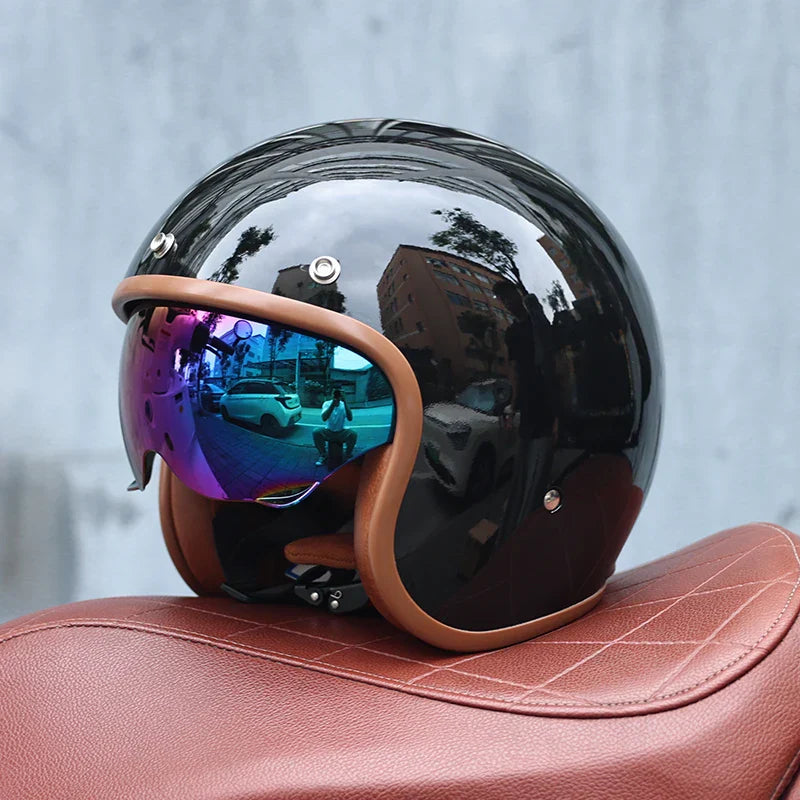 Retro-Motorradhelm 3/4-offenes Visier – Valor