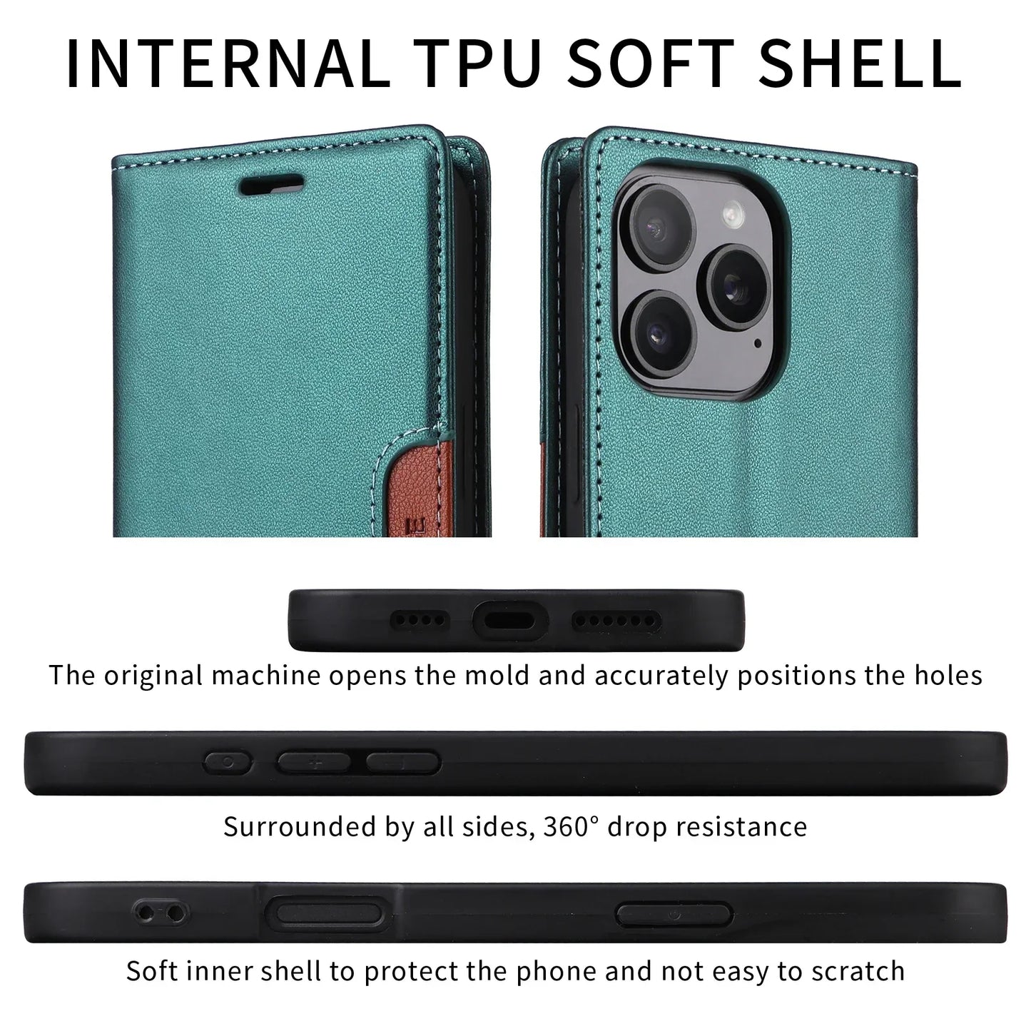 BowLift | RFID Leather iPhone 16/15 Magnetic Flip Wallet Case