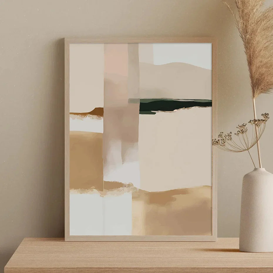 Neutrale Farbblock Beige Schwarz Wandkunst Fine Art Leinwanddrucke Moderne abstrakte Bilder für Wohn- und Schlafzimmer Kunstdekoration | Brehn