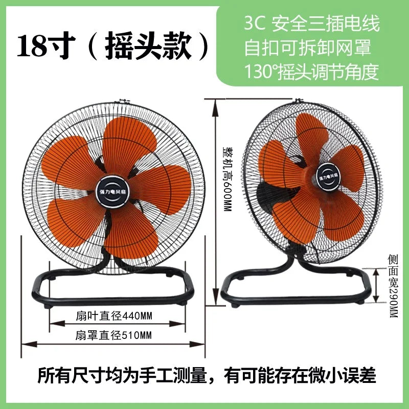 Industrieller Bodenventilator – 8-Gang 130° oszillierender Werkstattlüfter, leiser 45dB Turbo-Motor mit Überhitzungsschutz | Brehn