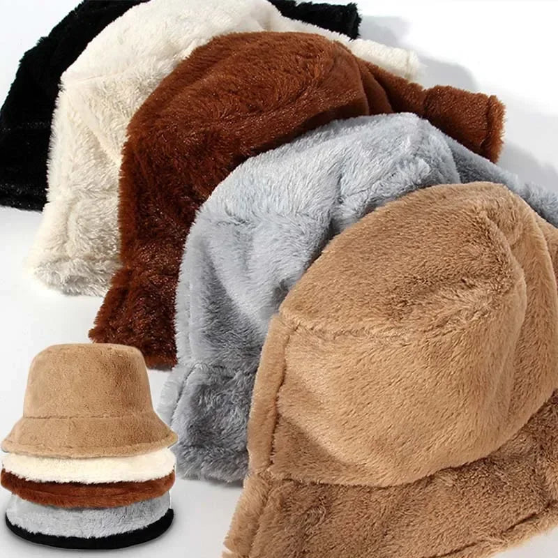 Warme Herbst Bucket Hat aus Kaninchenfell für Damen - Lorna