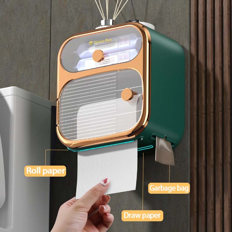Brehn | MultiBox wandmontierte Toilettenpapier Handtuch Aufbewahrungsbox