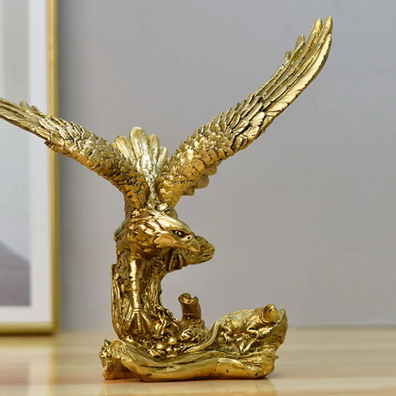 Goldene Adlerstatue aus Kunstharz, Tiermodell-Sammlung, Ornament für Zuhause, Büro, Schreibtisch, Feng Shui-Dekor, Figur, schlicht