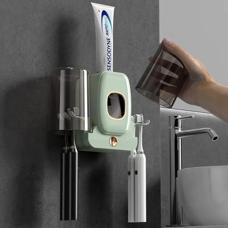 Brehn | UV Zahnbürstenhalter PureBrush UV | Sterilisation mit UV-Licht | Automatischer Zahnpastaspender | Wandmontage ohne Bohren