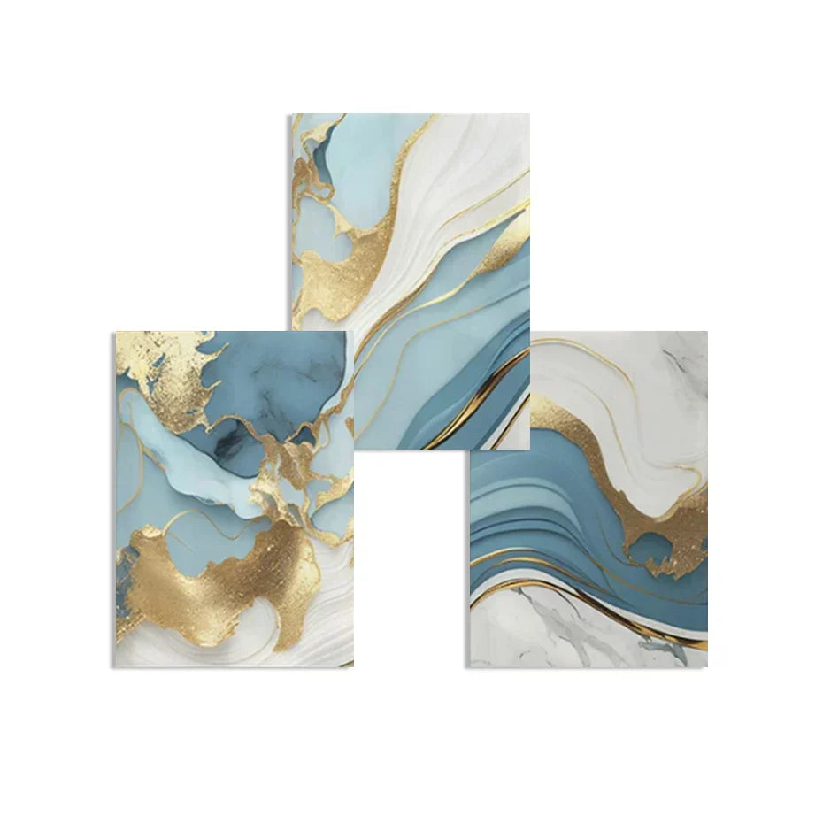 Modern Abstract Golden Blue Liquid Marble Print Wandkunst Fine Art Leinwanddrucke Bilder für Wohnzimmer Schlafzimmer Nordische Wohnkultur | Brehn