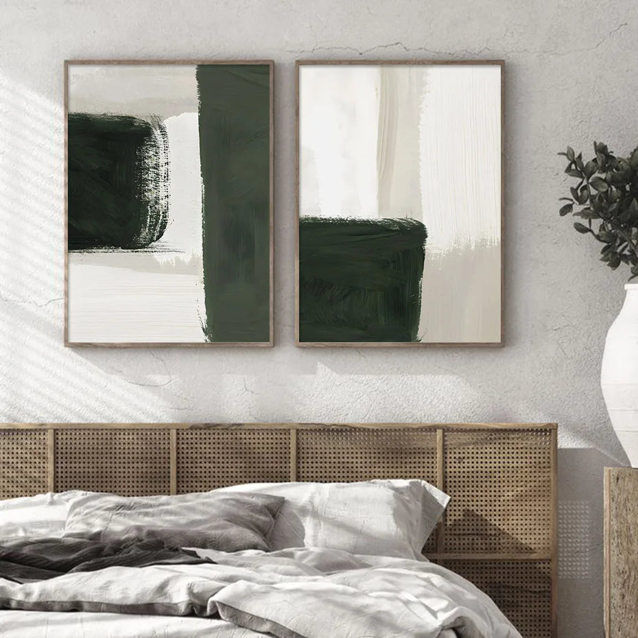 Moderne abstrakte grün beige weiße Pinselstrich Leinwanddrucke nordische Wandkunst für zeitgenössische Wohnzimmer Wohnkultur Kunstwerk | Brehn