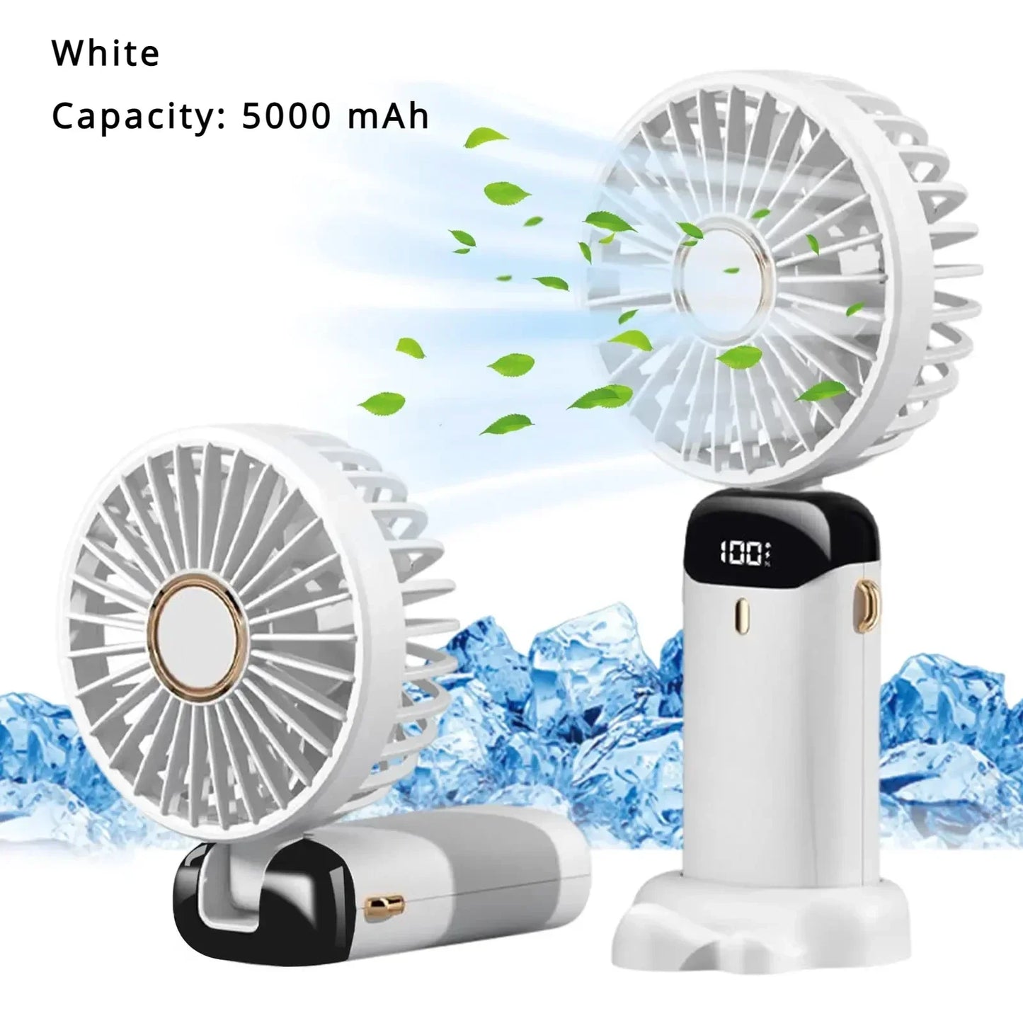 5000mAh Handheld Mini Ventilator – Kabelloser USB wiederaufladbarer tragbarer Ventilator mit digitaler Anzeige, Telefonhalter, 5-Geschwindigkeits faltbarer Nacken-Hängevantilator | Brehn