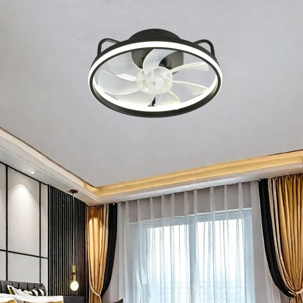 Moderner LED-Deckenventilator mit DC-Motor - 6 Geschwindigkeiten, Timer, Niedrigboden-Dachventilator, Fernbedienung Dekorative Beleuchtung | Brehn