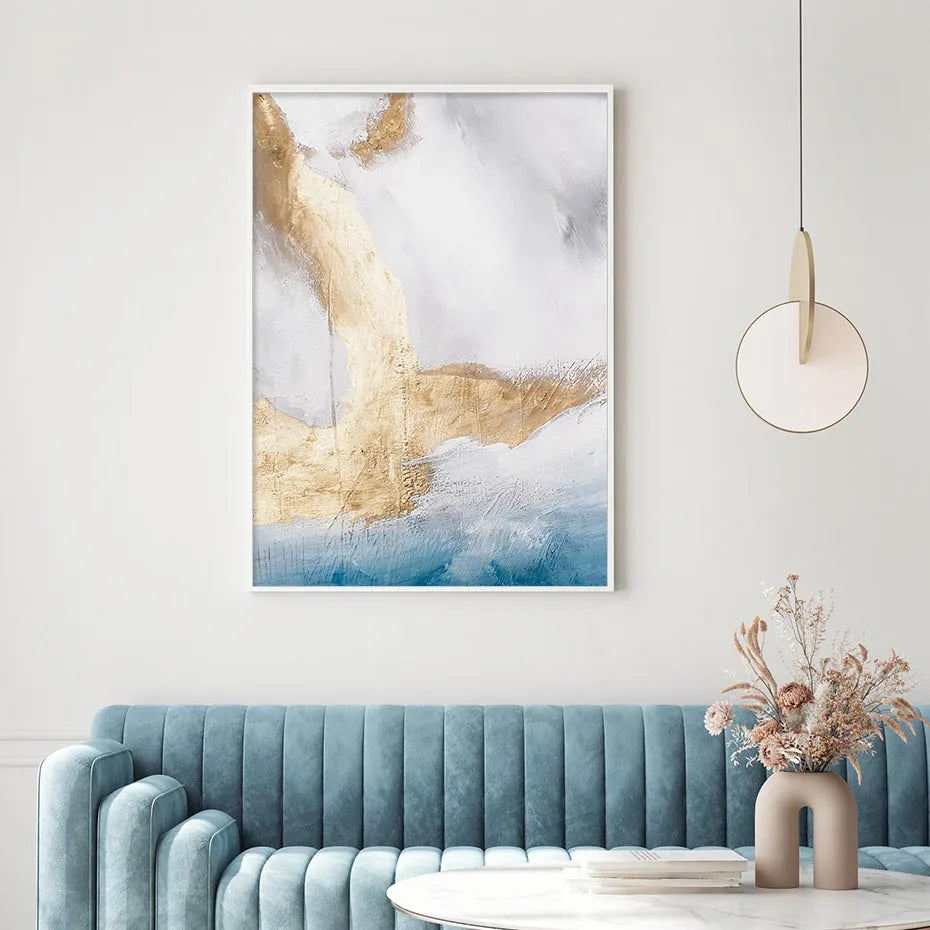 Serene Seascape Wandkunst Abstrakte Ozeanwellen mit goldenen Akzenten Fine Art Leinwanddrucke Bilder für Wohnzimmer Schlafzimmer Nordic Wohnkultur | Brehn