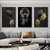 Set aus 3 Stück Schwarz Goldene Frauenporträt Wandkunst Feine Kunst Leinwanddrucke Bilder Für Luxuriöses Wohnzimmer Esszimmer Home Office Dekor | Brehn
