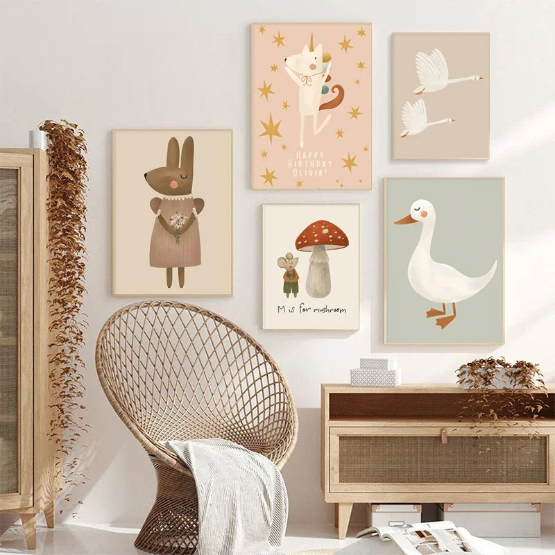Niedliche Baby Tiere Kinderzimmer Wandkunst Illustrationen Fine Art Leinwanddrucke Gänse Maus Löwe Eisbär Poster Bilder für das Kinderzimmer Wanddekoration | Brehn