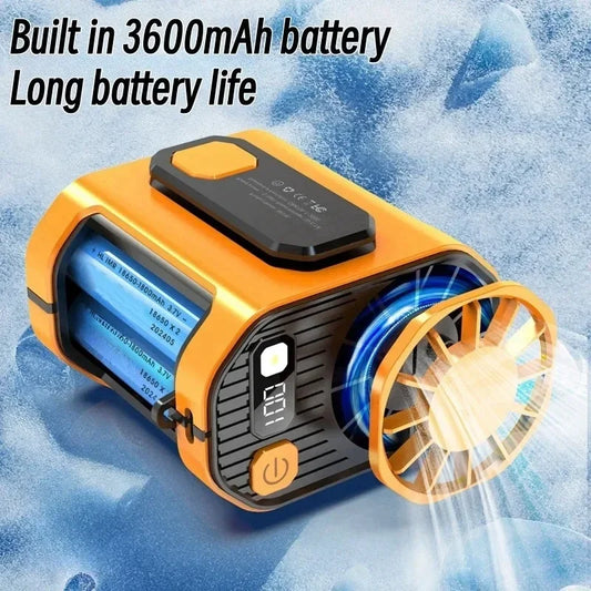 20000mAh Tragbarer Taillenventilator - Starker Wind Hängender Nackenventilator mit Powerbank und LED-Beleuchtung für Outdoor-Sport und Arbeit | Brehn