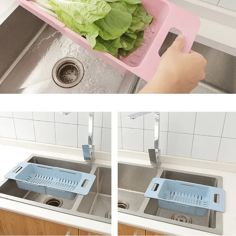 FlexDrain Abtropfkorb Küche – Verstellbarer Spülbecken Organizer | Auto Ablauf & Obst Gemüse Trockner | Platzsparendes Küchezubehör | Brehn