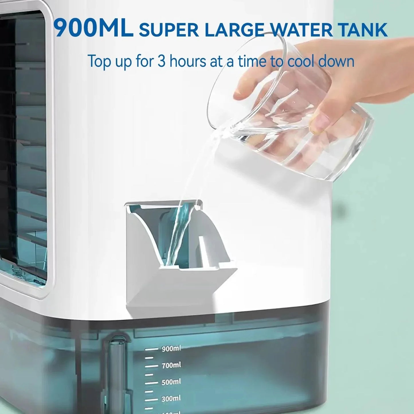 Tragbarer Mini-Luftkühler – 3-Gang kleine Klimaanlage mit 900ML Wassertank, Ventilator und Luftbefeuchter für Schlafzimmer & Büro | Brehn